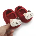 Soft red plush baby walking shoes with cute 3D cartoon cat face detail - 11cm / Pink Cat on Roof