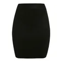 Detailed macro view of the black ribbed texture on this elegant knitted bodycon mini skirt - M / Bottoms / Black