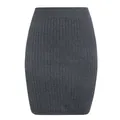 Detail shot of the dark grey ribbed knit fabric on a high waist bodycon skirt - S / Bottoms / Gray