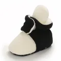Soft sole black and white plush baby winter shoes with cozy warm fleece for infants - 11cm / White Black