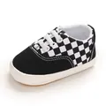Chaussures de marche pour bébé à damier avec semelle souple, noir et blanc, bébé - Noir
