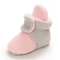 Soft fleece pink and grey color-block baby bootie for autumn and winter season - 11cm / Pink Gray