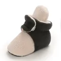 Cozy two-tone sherpa fleece baby booties with soft soles and secure velcro straps - Blue Apricot