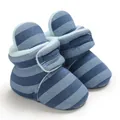 Warme gestreifte Baby-Lauflernschuhe mit weichem Fleecefutter und festem Klettverschluss - Hellblau Gestreift