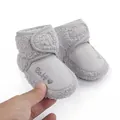 Macro view of grey baby winter boots featuring soft embroidery and velcro straps. - 12CM/52g / Gray