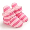 Weiche rosa gestreifte Baby-Winterstiefel mit warmem Fleecefutter und Klettverschluss - Pfirsichrosa Gestreift