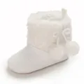 Adorable white knit baby girl boots with fluffy fur trim and pom-poms for 0-1 year old - Inner Length 11cm / White