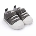 Chaussures en toile grise pour nouveau-né avec semelles blanches et fermetures velcro - Gris foncé