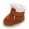 Warme bruine babyschoentjes met zachte witte voering van imitatiebont en klittenband - Bruin