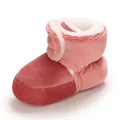 Bottes d'hiver pour bébé roses avec doublure polaire et texture velours - Pêche