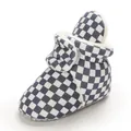 Cozy blue and white checkered baby winter bootie with warm fleece lining and soft sole. - Blue