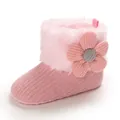 Cozy pink baby winter boot with soft faux fur lining and decorative knit flower detail - Pink