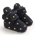 Warm navy blue baby fleece booties with gold leaf embroidery for winter protection. - 11cm / Blue (B258)