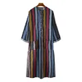 Vintage style multi-colored vertical striped men's long robe with pockets and long sleeves - S / Robe / Red
