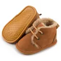 Braune Baby-Winterlauflernschuhe mit warmem Plüschfutter und rutschfester Gummisohle - Hellkaffee