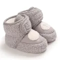 Close-up detail of grey plush baby snow boots with soft sole and fuzzy texture - 11cm (Inner Length) / Gray