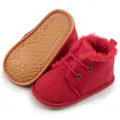 Baby-Lauflernschuhe in Rot mit warmem Kunstfellfutter und rutschfesten Gummisohlen. - Rot