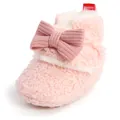Weiche rosa gefütterte Babystiefel mit Strickschleife und warmem Plüschfutter für den Winter - Rosa