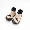 Comfortable baby indoor walker sock shoes with soft rubber soles and star pattern - Internal Length 11.5cm / Mid-Tube Beige-Black Star