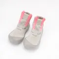 Grey baby indoor sock shoes with cute pink bunny ears and soft non-slip rubber soles - Internal Length 11.5cm / Grey Rabbit