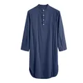 Front view of a men's navy blue long-sleeve thobe robe with a mandarin collar. - L / Robe / Navy Blue