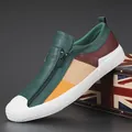 Hochwertige bunte Low-Top-Herren-Sneaker mit Reißverschluss und weißer Gummisohle - 38 / Dunkelgrün