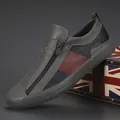 Moderne graue Herren-Slipper mit Reißverschluss und Color-Block-Design für Freizeit - 38 / Dunkelgrau
