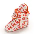 Cute baby winter cotton shoes with red fox print and thick warm orange fleece lining - 11cm / Red