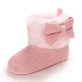 Schattige roze gebreide baby winterlaarzen voor meisjes met strik en zachte bontrand - Roze