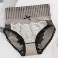 Elegant high waist tummy control lace panties with graphene seamless shaping design - Brown