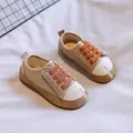 Beige und orangefarbene Baby-Segeltuchschuhe mit weichen Gummisohlen für Kleinkinder - Größe 30 (Länge 18.0cm) / Khaki