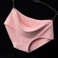 Soft pink ice silk seamless mid-low waist briefs for women with cotton lining - Watermelon red
