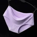 Comfortable seamless ice silk lavender mid-waist panties for women with soft cotton crotch - Light Purple