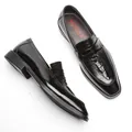 Polished black patent leather loafers with square toe and embossed totem pattern - 37 / Black Dragon Totem