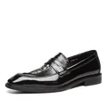 Classic black men's loafers featuring a unique 3D dragon embossed leather texture - 37 / Black