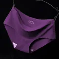 Seamless purple ice silk panties for women featuring a comfortable mid-low waist design - Deep purple