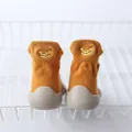 Breathable baby indoor sock shoes with mustard yellow knit and cute banana heel embroidery - Internal Length 11.5cm / Ginger Banana