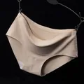 Comfortable seamless ice silk panties in beige skin tone for women with mid-low waist - Light Coffee