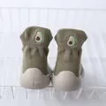 Green baby indoor sock shoes with avocado embroidery and soft beige rubber soles - Internal Length 11.5cm / Khaki Avocado