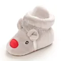 Detailed macro shot showing the soft plush texture of a cartoon baby walker bootie - Gray