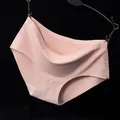Pink seamless ice silk panties for women with comfortable mid-waist design - Light Orange
