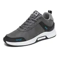 Breathable grey men's casual sports sneakers with 6cm hidden height increasing sole. - 37 / Gray
