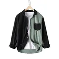 Camicia casual da uomo a maniche lunghe color-block con taschino su gruccia - Taglia S / Top / Verde