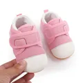 Detail view of pink mesh baby walking shoes with anti-slip rubber sole and velcro strap - 11cm/Size 12 / Pink