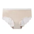 Mutandine senza cuciture in seta ghiaccio con pizzo floreale e tassello in cotone beige - Taglia M / Pantaloni e gonne / Albicocca