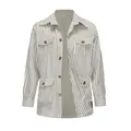 Giacca casual moderna da uomo a righe verticali con multitasche e bottoni tartaruga - Taglia S / Top / Oliva