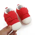 Detailed macro view of red breathable mesh baby walking shoes with secure velcro straps - 11cm/Size 12 / Red