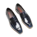 Elegant navy blue patent leather loafers with square toe for business formal wear - 37 / Blue Polished