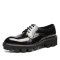 Elegante schwarze Herren-Brogues aus Lackleder mit dicker klobiger Gummisohle - 43 / Schwarzes Lackleder