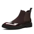 Ανδρικά μποτάκια Chelsea Brogue από μπορντό λουστρίνι με χοντρή μαύρη σόλα και τρακτερωτό σχέδιο - Μπορντό